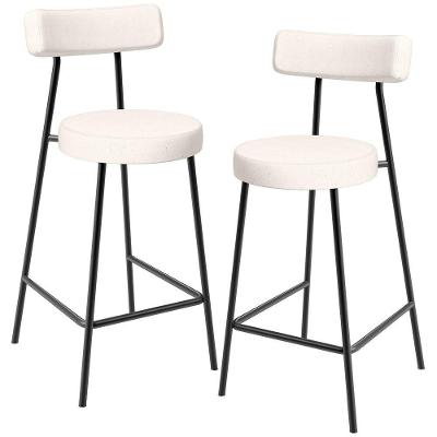 Kit 02 Banquetas Baixa Milão L02 Assento em Linho Estrutura em Aço com Encosto Creme