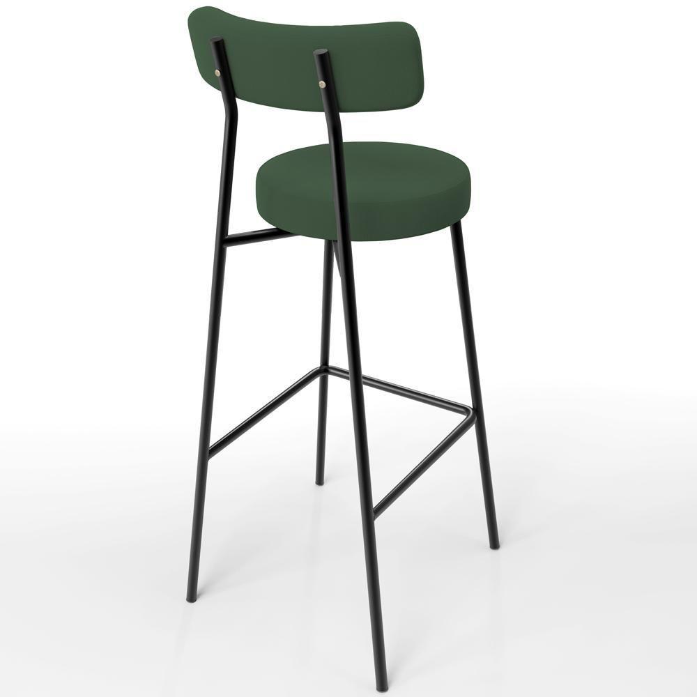 Kit 02 Banquetas Baixa Bar Cozinha Sala De Jantar Estrutura Em Aço Milão L02 Suede Verde Musgo - 2