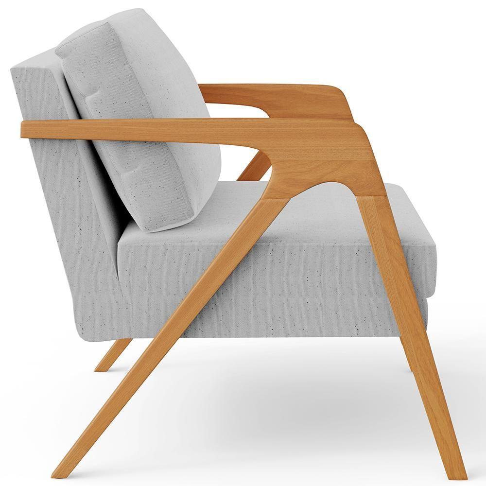 Kit 02 Poltronas Estrutura De Madeira L02 Linho Cinza - 3