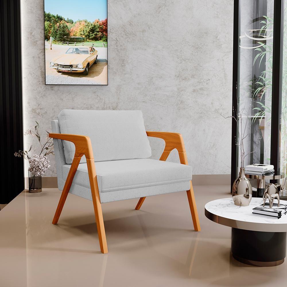 Kit 02 Poltronas Estrutura De Madeira L02 Linho Cinza - 8