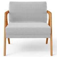 Kit 02 Poltronas Estrutura De Madeira L02 Linho Cinza