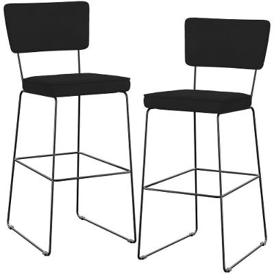 Kit 02 Banquetas Alta Para Cozinha Sala De Jantar Base Em Aço Allana L02 Suede Preto