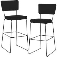 Kit 02 Banquetas Alta Para Cozinha Sala De Jantar Base Em Aço Allana L02 Suede Preto - 1