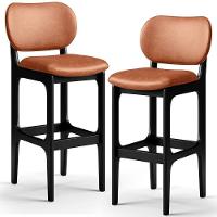 Kit 02 Banquetas Alta Para Cozinha Madeira Fixa Betta L02 Preto Couríssimo Camel - 1
