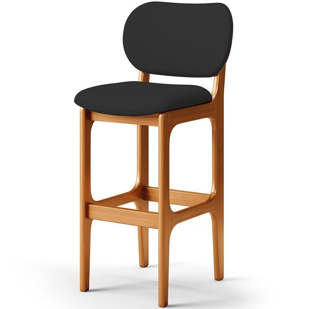 Kit 02 Banquetas Alta Para Cozinha Madeira Fixa Betta L02 Imbuia Facto Preto - 7