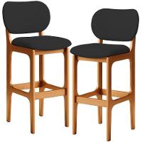 Kit 02 Banquetas Alta Para Cozinha Madeira Fixa Betta L02 Imbuia Facto Preto - 1