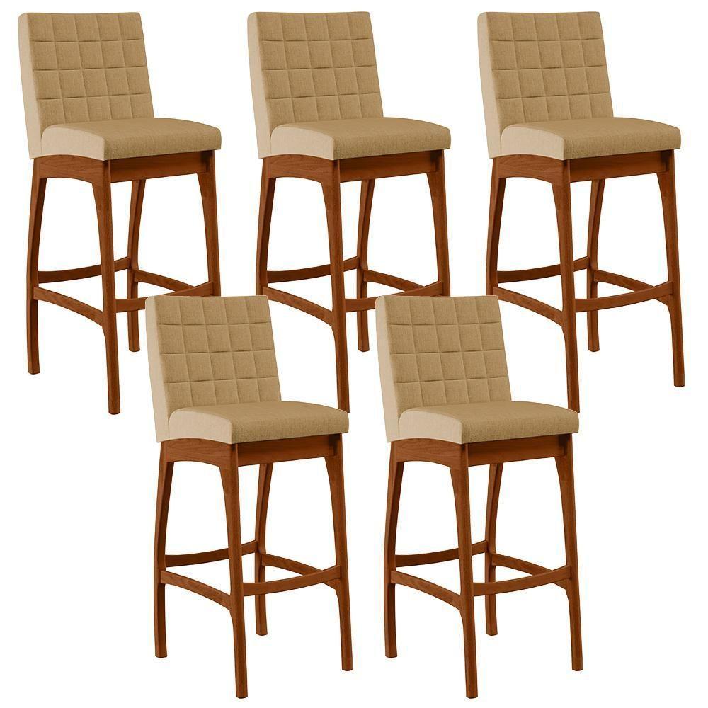Kit 05 Banquetas Altas Para Cozinha B04 Bege Escuro - 1