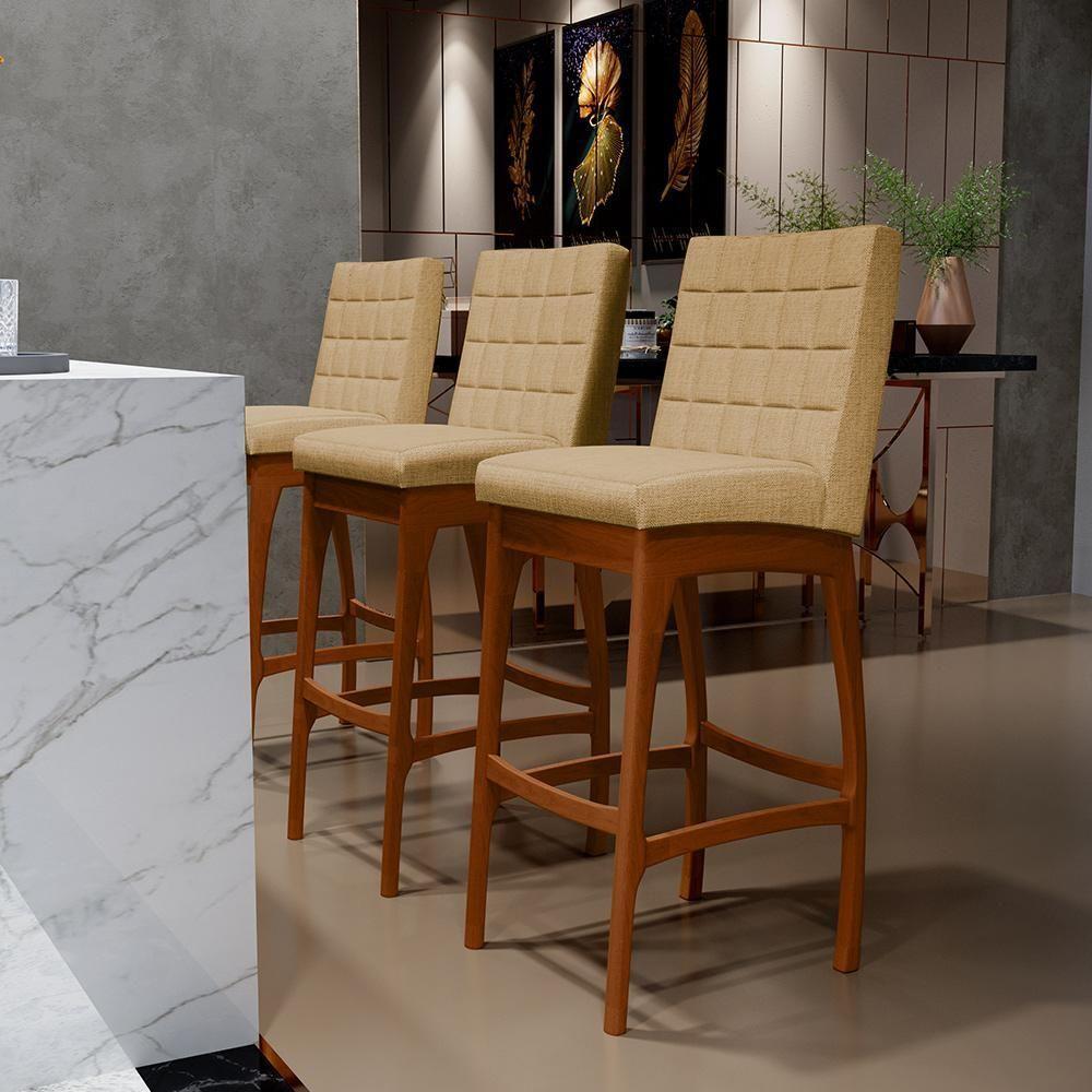 Kit 05 Banquetas Altas Para Cozinha B04 Bege Escuro - 10