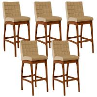 Kit 05 Banquetas Altas Para Cozinha B04 Bege Escuro - 1