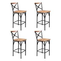 Kit 4 Banquetas Alta Industrial Paris Base Alumínio Com Encosto - Natural - Bege - 1