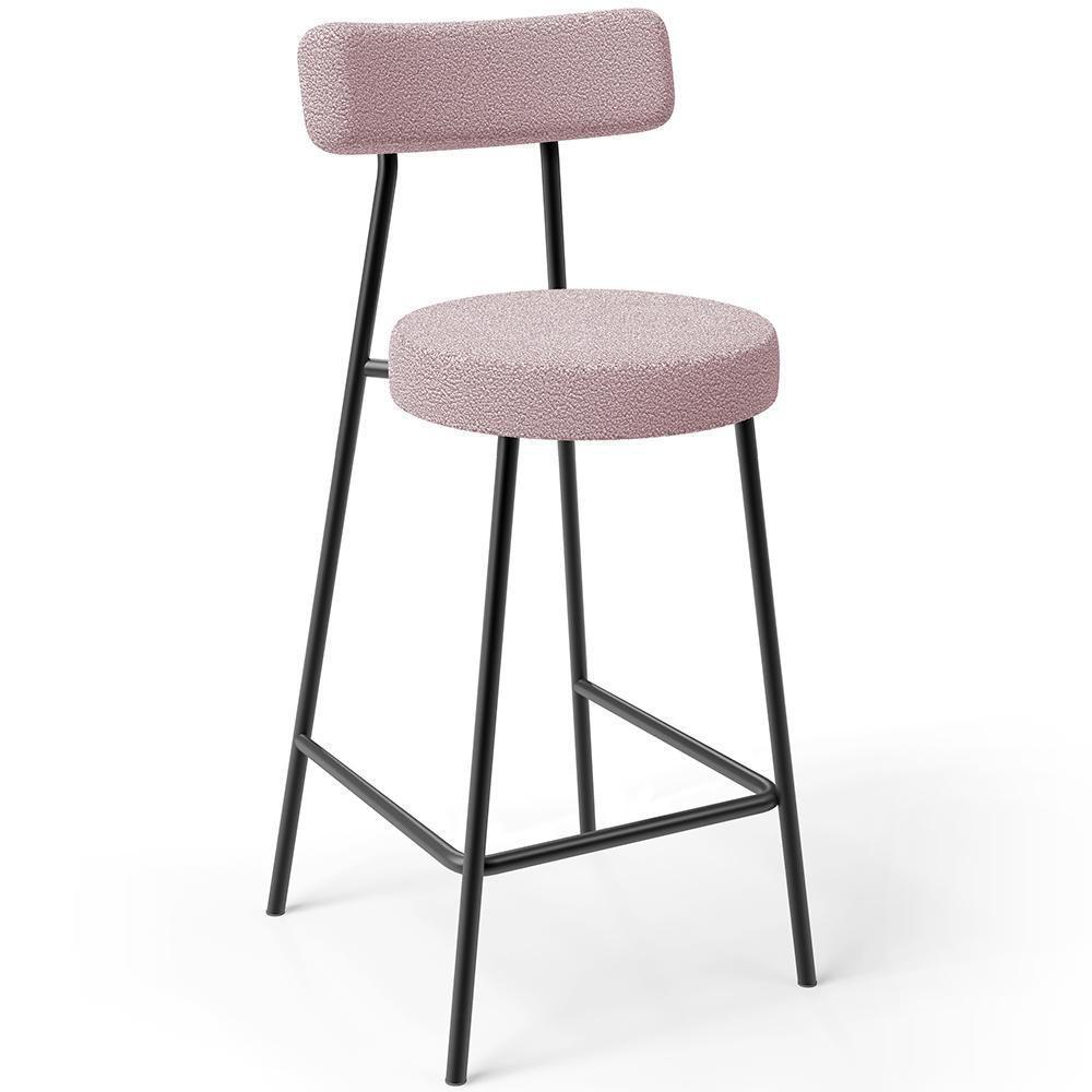 Banqueta Baixa Para Cozinha Sala De Jantar Bar Bancada Milão L02 Bouclê Rosê - Lyam Decor - 1