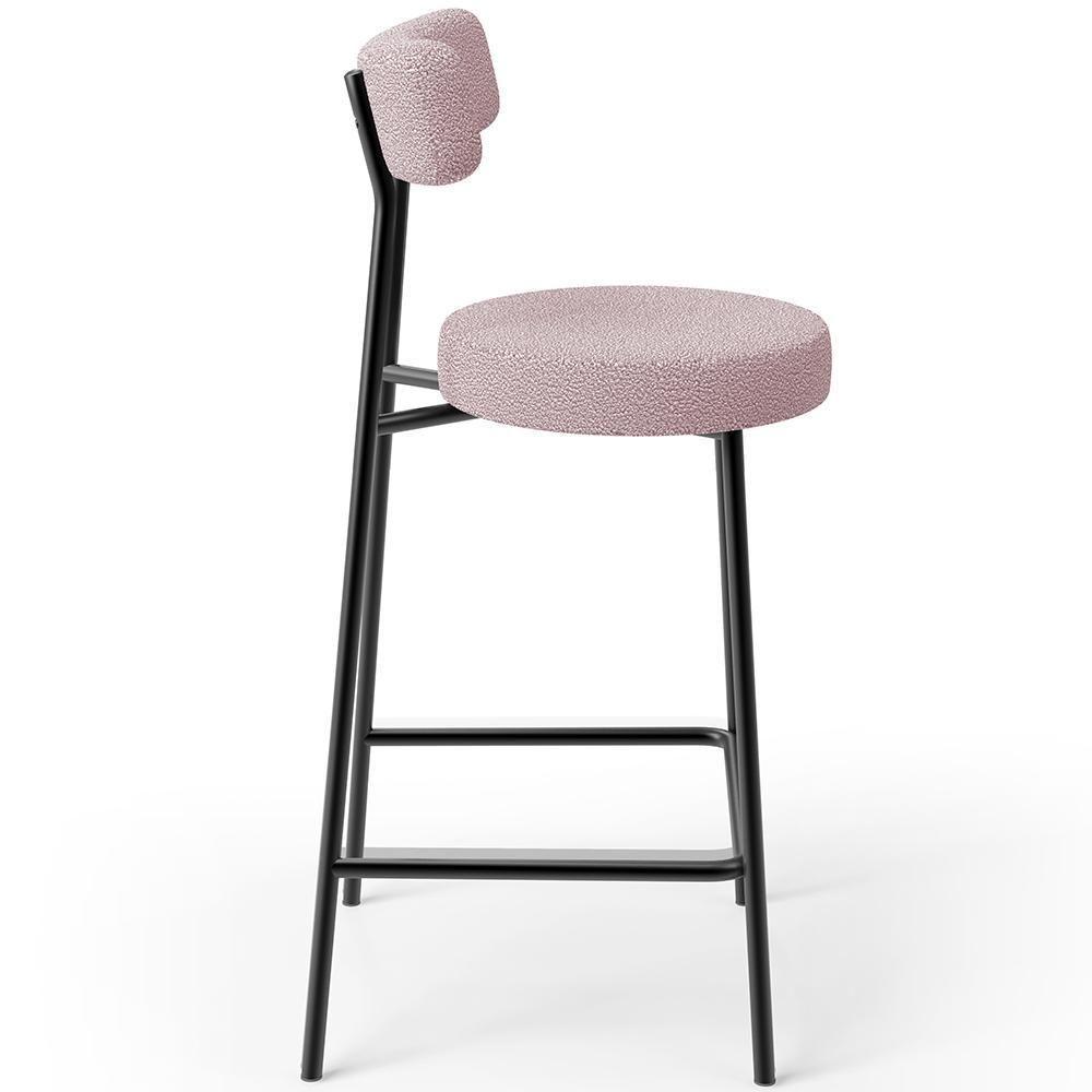 Banqueta Baixa Para Cozinha Sala De Jantar Bar Bancada Milão L02 Bouclê Rosê - Lyam Decor - 3