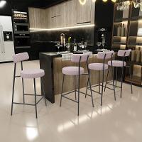 Banqueta Baixa Para Cozinha Sala De Jantar Bar Bancada Milão L02 Bouclê Rosê - Lyam Decor - 7