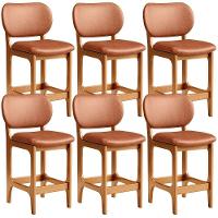 Kit 06 Banquetas Baixa Bar Cozinha E Sala De Jantar Fixa Betta L02 Imbuia Couríssimo Camel - 1