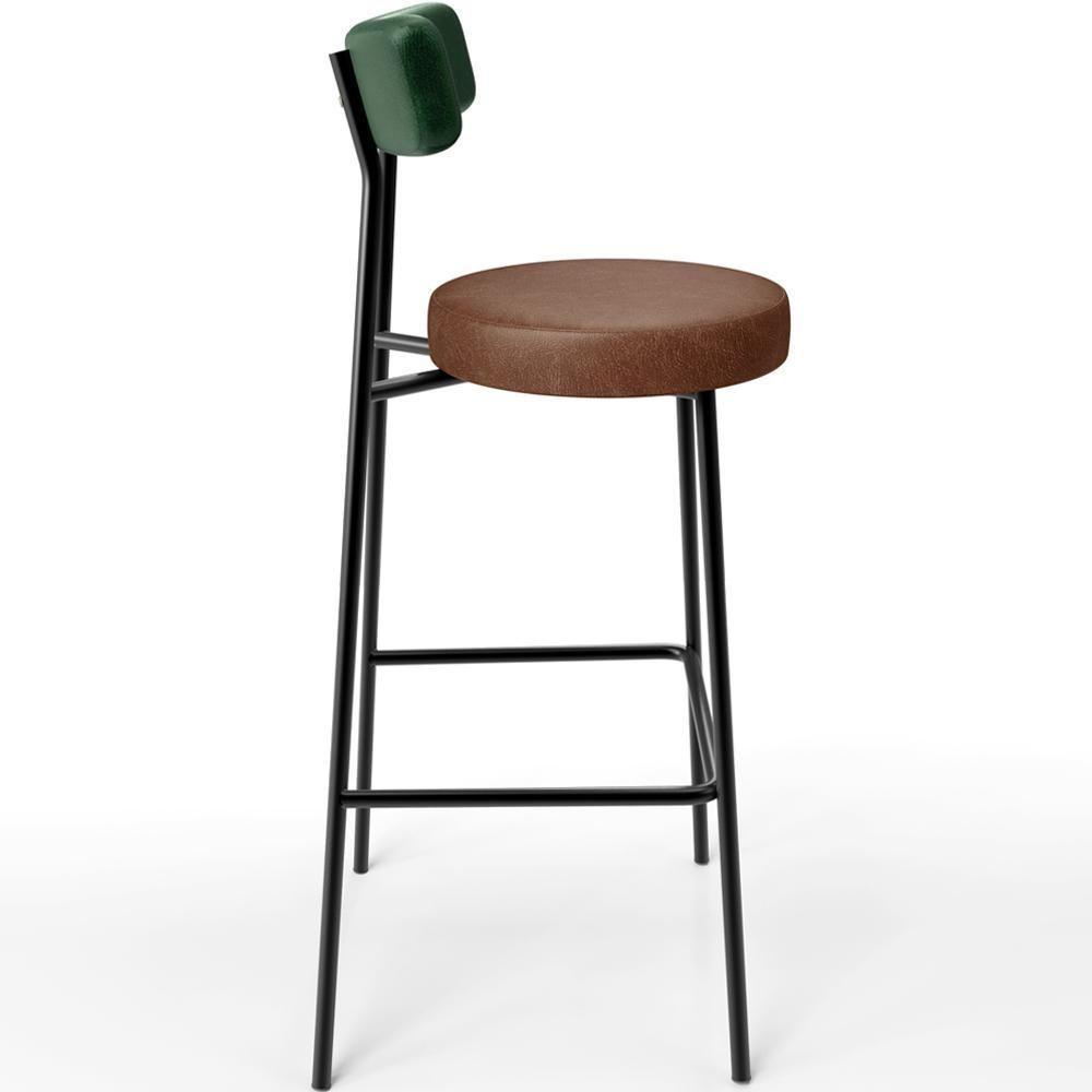 Kit 05 Banquetas Alta Cozinha Sala De Jantar Milão L02 Facto Verde Couríssimo Marrom - Lyam Decor - 3