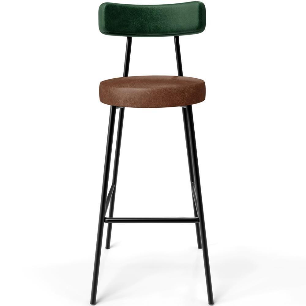 Kit 05 Banquetas Alta Cozinha Sala De Jantar Milão L02 Facto Verde Couríssimo Marrom - Lyam Decor - 5
