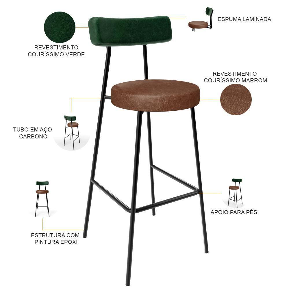 Kit 05 Banquetas Alta Cozinha Sala De Jantar Milão L02 Facto Verde Couríssimo Marrom - Lyam Decor - 6