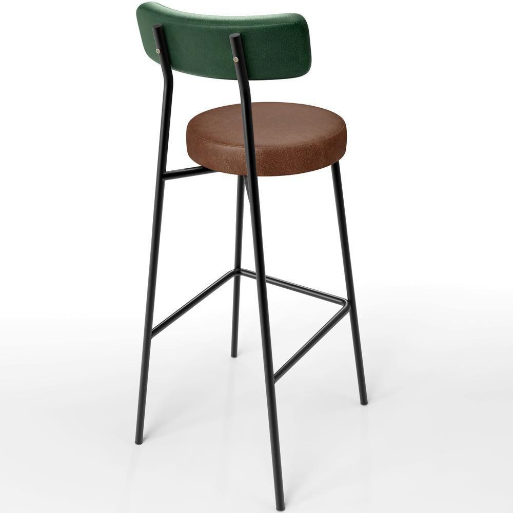 Kit 05 Banquetas Alta Cozinha Sala De Jantar Milão L02 Facto Verde Couríssimo Marrom - Lyam Decor - 8