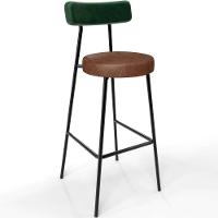 Kit 05 Banquetas Alta Cozinha Sala De Jantar Milão L02 Facto Verde Couríssimo Marrom - Lyam Decor - 2