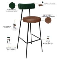 Kit 05 Banquetas Alta Cozinha Sala De Jantar Milão L02 Facto Verde Couríssimo Marrom - Lyam Decor - 6