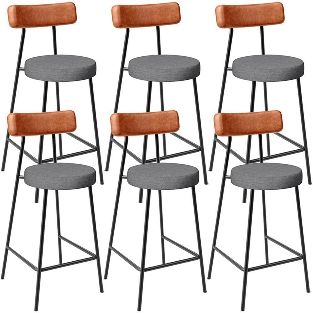 Kit 06 Banquetas Baixa Cozinha Jantar Milão L02 Couríssimo Camel Linho Cinza Escuro - Lyam Decor - 1