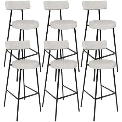 Kit 06 Banquetas Altas Cozinha Bar Sala De Jantar Em Aço Milão L02 Bouclê Cru - Lyam Decor
