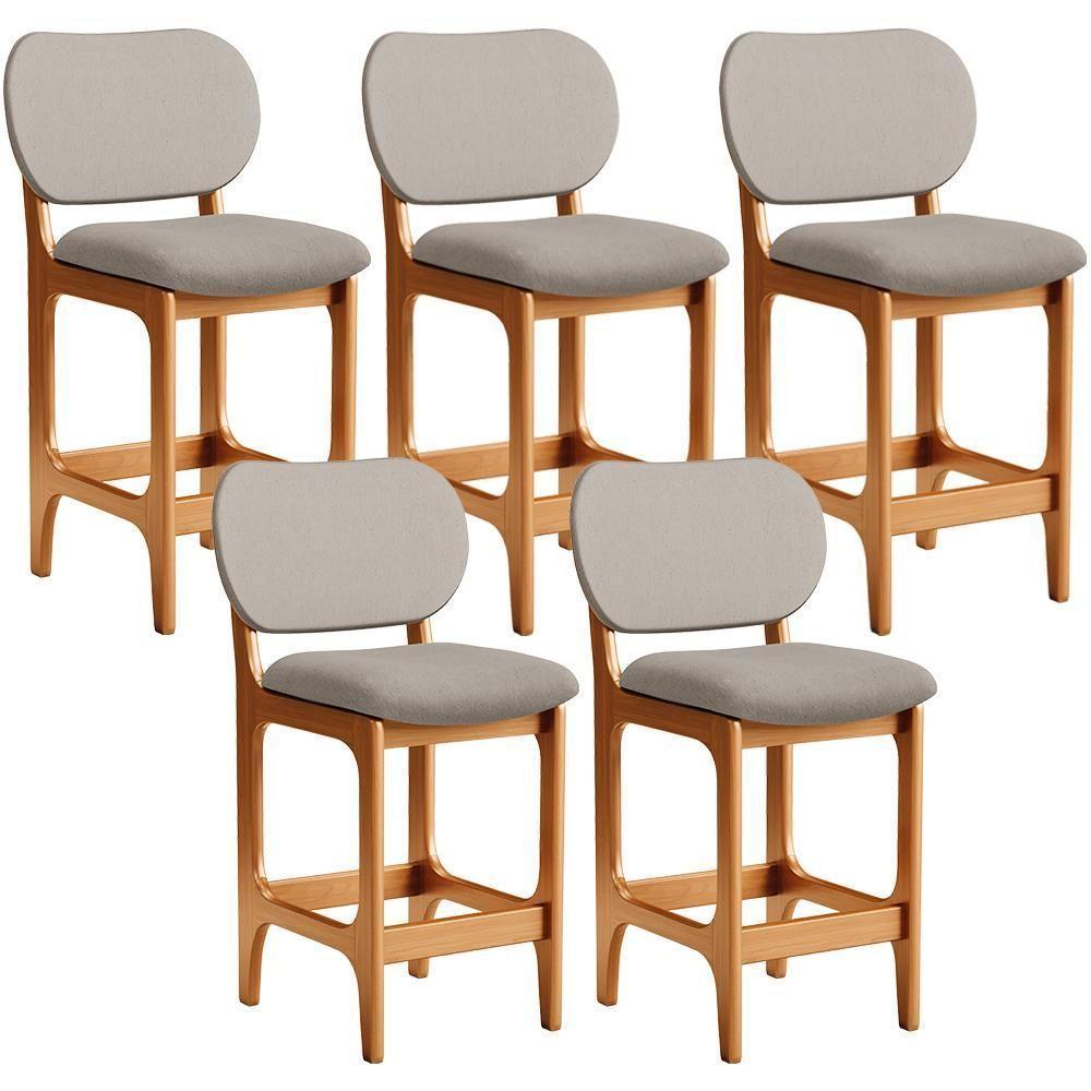 Kit 05 Banquetas Baixa Bar Cozinha E Sala De Jantar Fixa Betta L02 Imbuia Linho Bege - Lyam Decor - 1