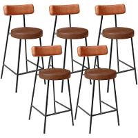 Kit 05 Banquetas Baixa Cozinha Sala Jantar Bancada Milão L02 Couríssimo Camel Marrom - Lyam Decor - 1