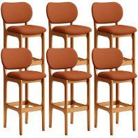 Kit 06 Banquetas Alta Bar Cozinha Sala Jantar Fixa Betta L02 Imbuia Tecido Terracota - Lyam Decor - 1