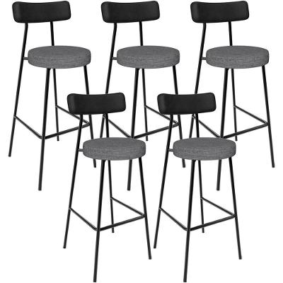 Kit 05 Banquetas Alta Cozinha Sala Jantar Milão L02 Couríssimo Preto Linho Cinza Escuro - Lyam Decor