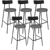 Kit 05 Banquetas Alta Cozinha Sala Jantar Milão L02 Couríssimo Preto Linho Cinza Escuro - Lyam Decor - 1