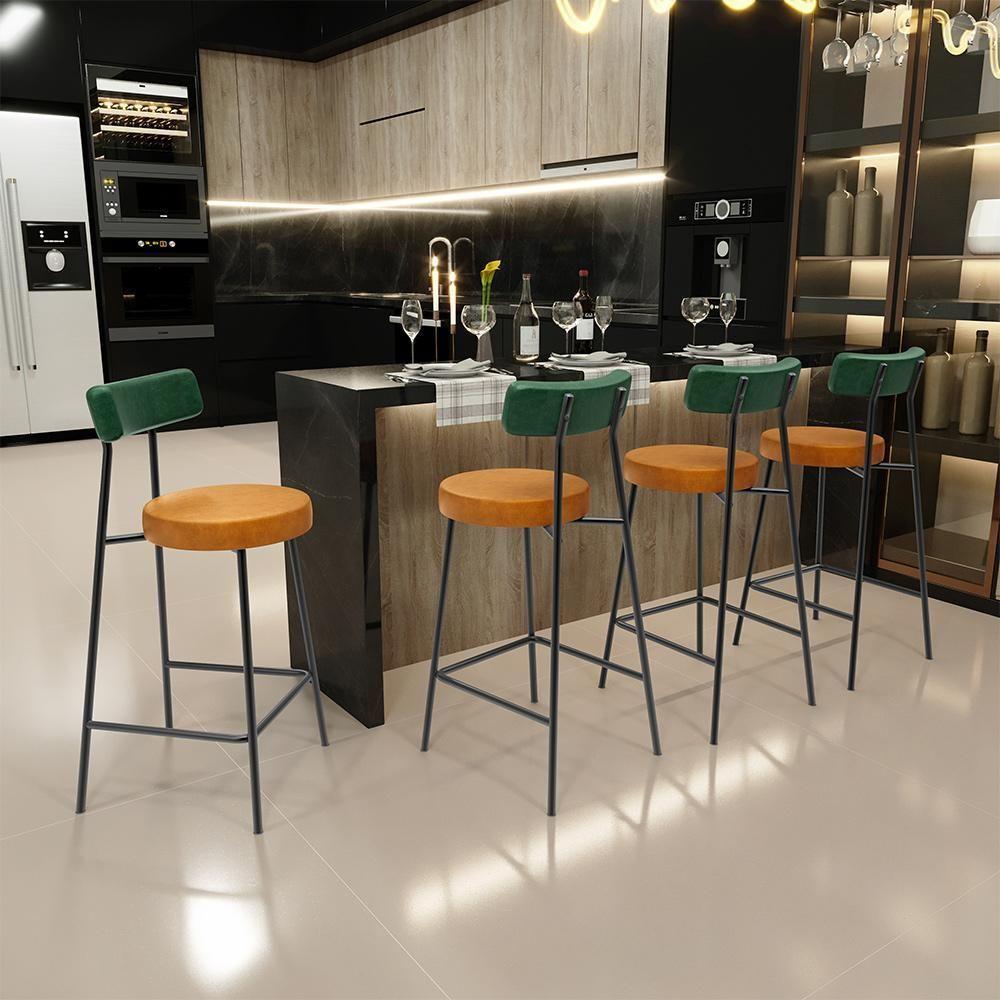 Kit 06 Banquetas Baixa Cozinha Sala Jantar Bancada Milão L02 Facto Verde Couríssimo Whisky - 6