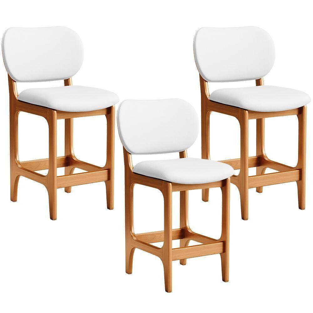 Kit 03 Banquetas Baixa Bar Cozinha E Sala De Jantar Fixa Betta L02 Imbuia Facto Branco - 1