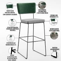Kit 03 Banquetas Altas Facto Verde Musgo Linho Cinza - 7