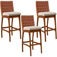 Kit 03 Banquetas Altas Mila Camel Linho Cru - 1