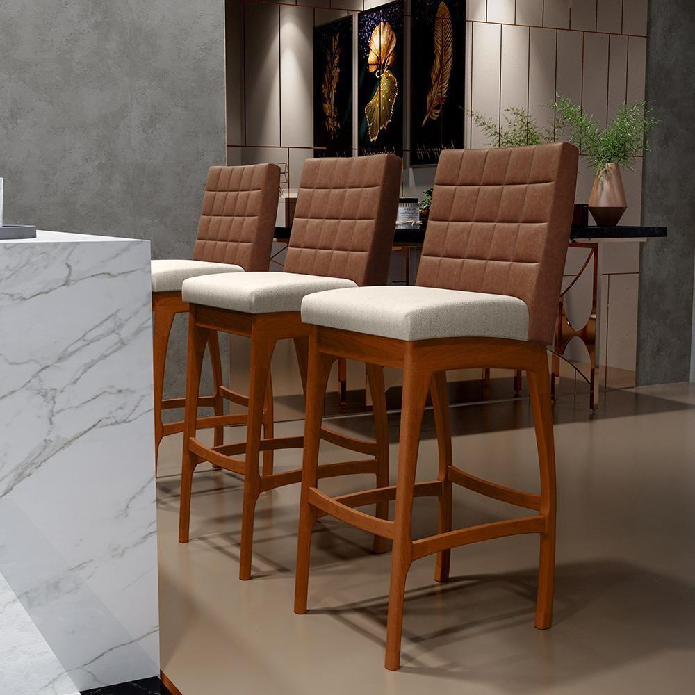 Banqueta Alta Cozinha De Jantar Fixa Mila B04 Marrom Cru - 8