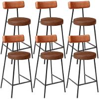 Kit 06 Banquetas Baixa Cozinha Sala Jantar Bancada Milão L02 Couríssimo Camel Marrom - Lyam Decor - 1