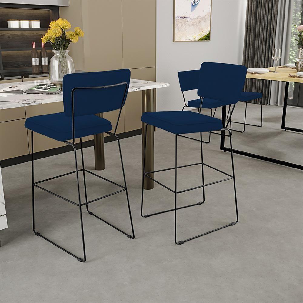 Kit 06 Banquetas Para Cozinha Sala De Jantar Base Em Aço Allana L02 Suede Azul Marinho - Lyam Decor - 8