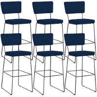 Kit 06 Banquetas Para Cozinha Sala De Jantar Base Em Aço Allana L02 Suede Azul Marinho - Lyam Decor - 1