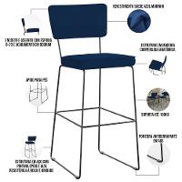 Kit 06 Banquetas Para Cozinha Sala De Jantar Base Em Aço Allana L02 Suede Azul Marinho - Lyam Decor - 7
