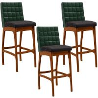 Kit 03 Banquetas Altas Mila Facto Verde Musgo Linho Chumbo - 1