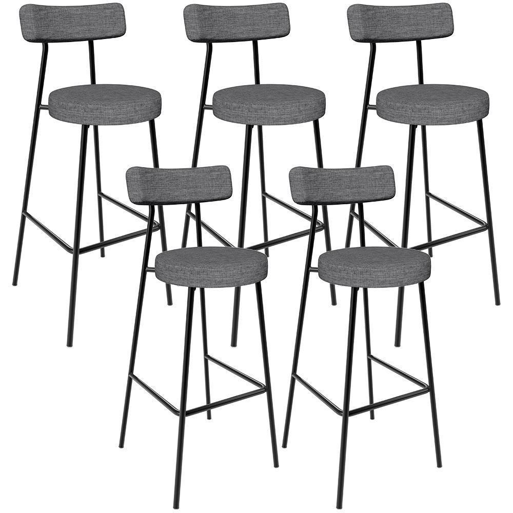 Kit 05 Banquetas Altas Cozinha Bar Sala De Jantar Em Aço Milão L02 Linho Cinza Escuro - Lyam Decor - 1