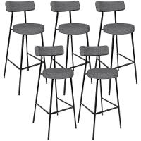 Kit 05 Banquetas Altas Cozinha Bar Sala De Jantar Em Aço Milão L02 Linho Cinza Escuro - Lyam Decor - 1