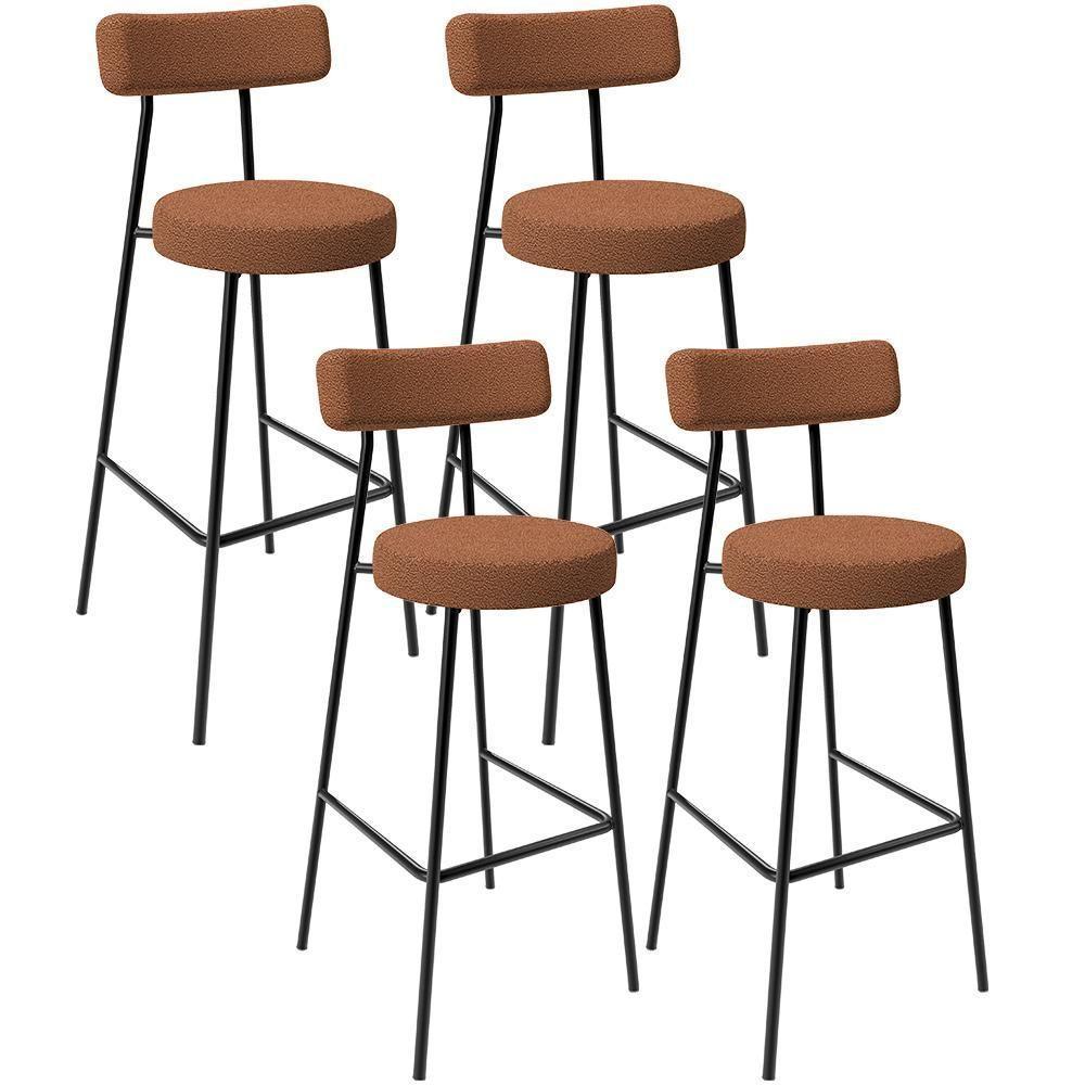 Kit 04 Banquetas Alta Bar Cozinha Sala De Jantar Estrutura Em Aço Milão L02 Bouclê Terracota - 1