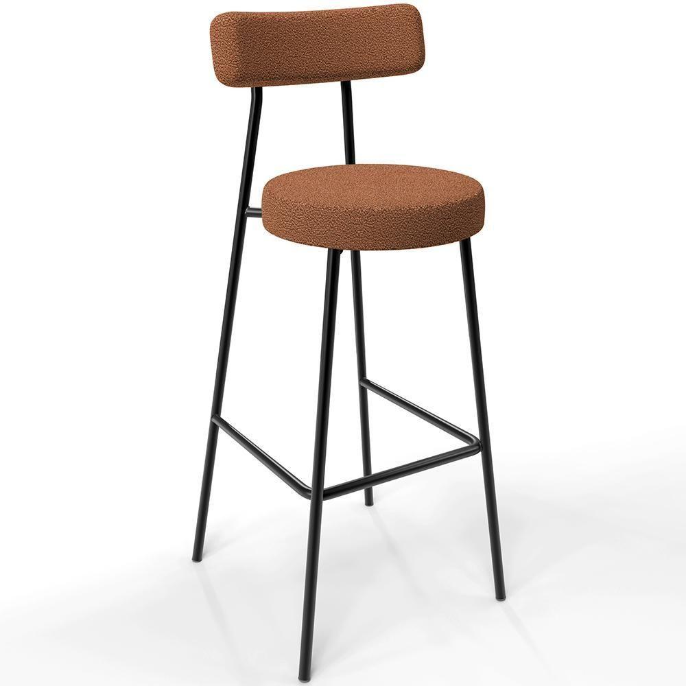 Kit 04 Banquetas Alta Bar Cozinha Sala De Jantar Estrutura Em Aço Milão L02 Bouclê Terracota - 7