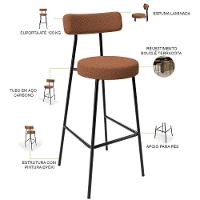 Kit 04 Banquetas Alta Bar Cozinha Sala De Jantar Estrutura Em Aço Milão L02 Bouclê Terracota - 6