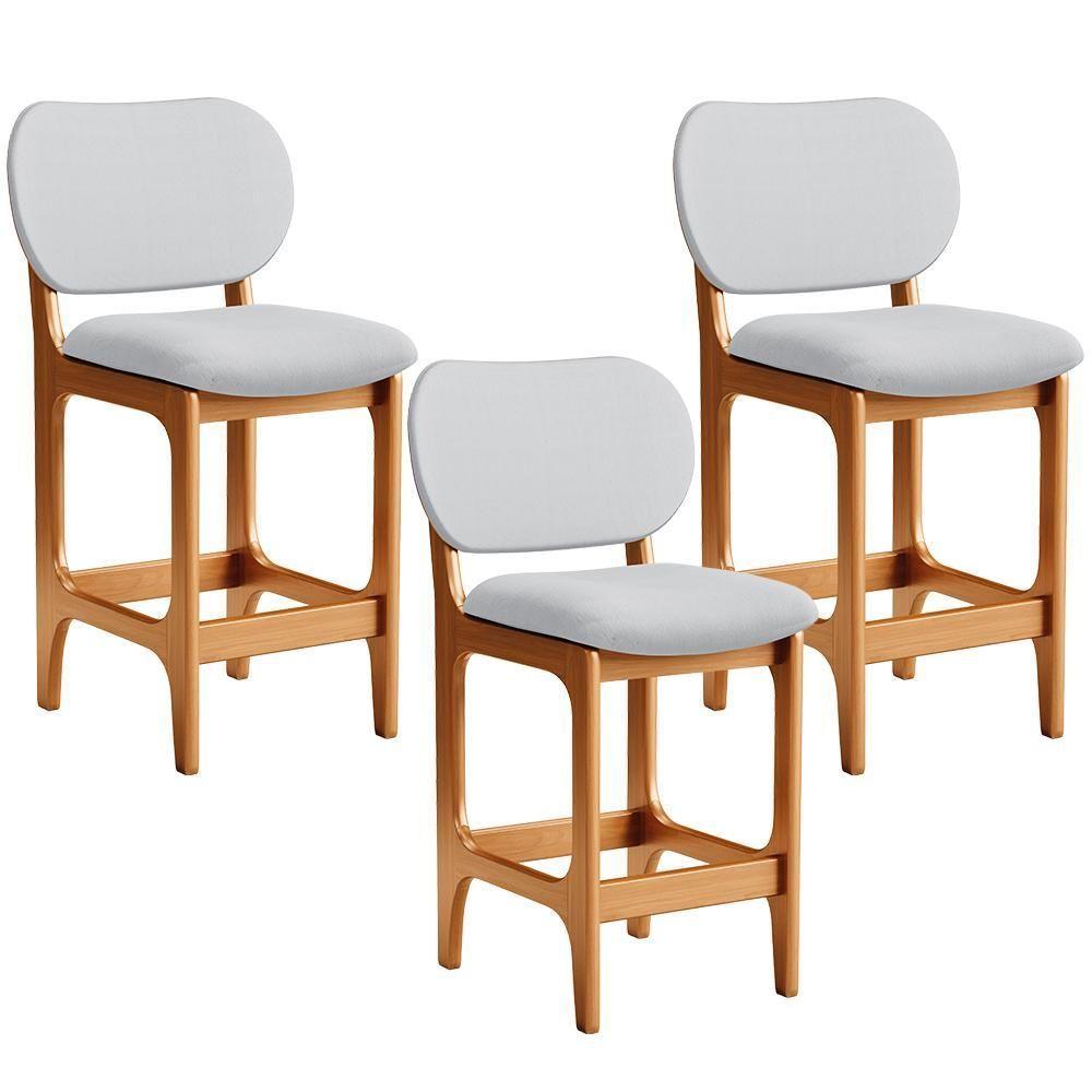 Kit 03 Banquetas Baixa Bar Cozinha E Sala De Jantar Fixa Betta L02 Imbuia Linho Cinza - 1