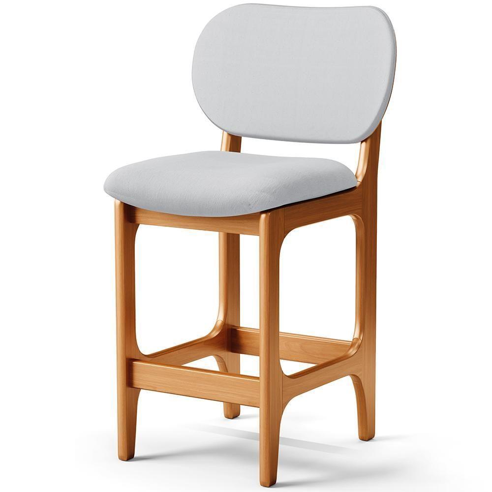 Kit 03 Banquetas Baixa Bar Cozinha E Sala De Jantar Fixa Betta L02 Imbuia Linho Cinza - 7