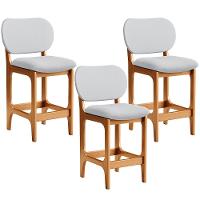 Kit 03 Banquetas Baixa Bar Cozinha E Sala De Jantar Fixa Betta L02 Imbuia Linho Cinza - 1