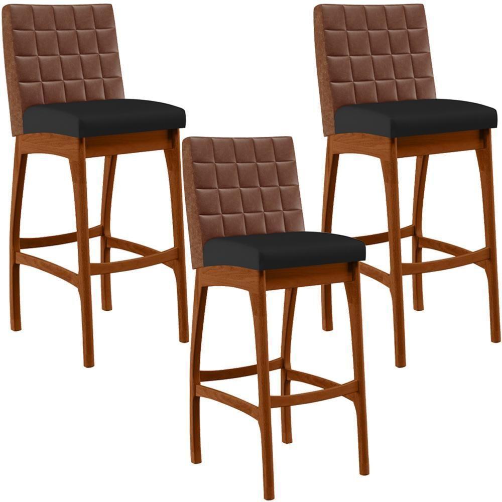 Kit 03 Banquetas Altas Mila Marrom Corano Preto - 1